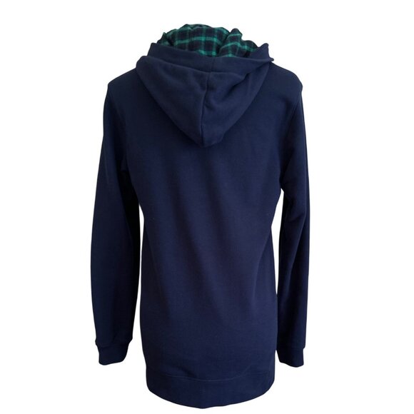 Lands End Womens Serious Sweats Navy Hoodie Pullover M 10-12 Plaid Lined Hood - Picture 3 of 8